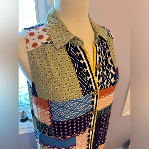 Anthropologie Everyway Shirt Dress Sleeveless Patchwork Collared Button - Picture 4 of 15